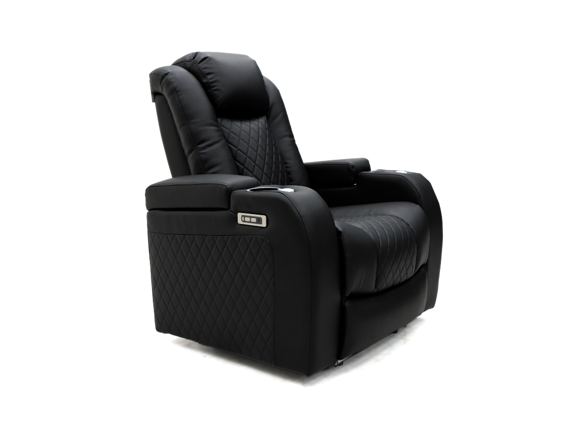 Tech 8 Smart Electric Recliner Armchair Black Aire Leather