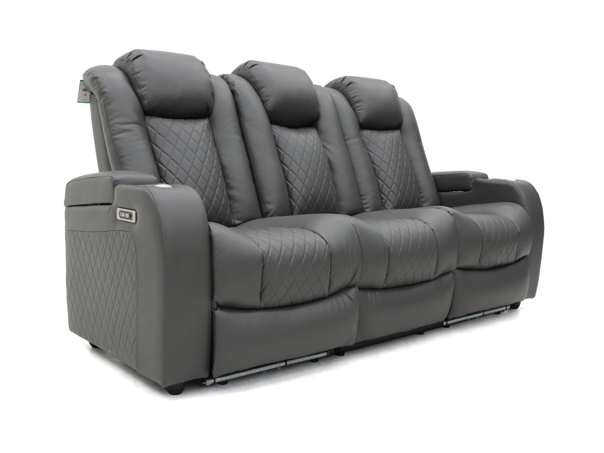 Tech 8 Smart 3 Seater Electric Recliner Sofa Grey Aire Leather