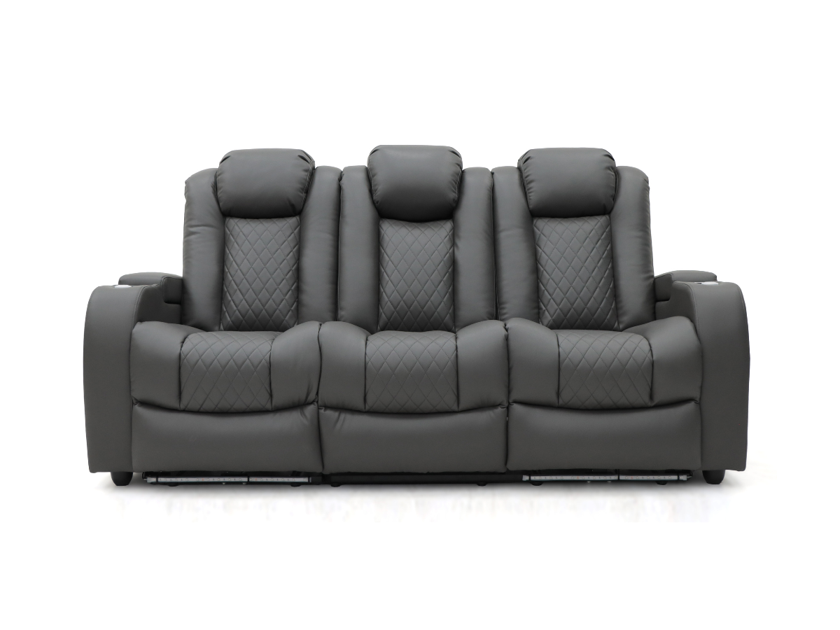 Tech 8 Smart 3 Seater Electric Recliner Sofa Grey Aire Leather