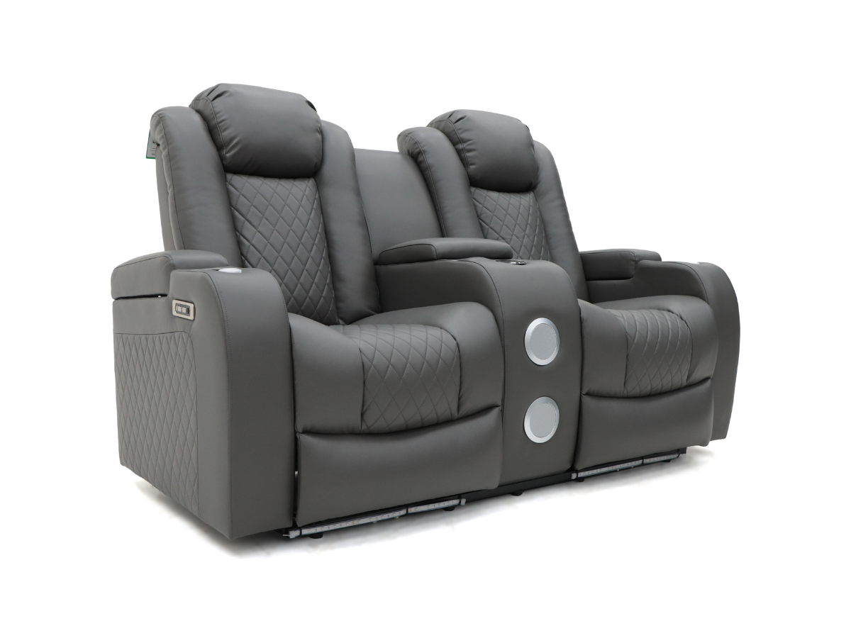 Tech 8 Smart 3+2 Electric Recliner Sofa Set Grey Aire Leather