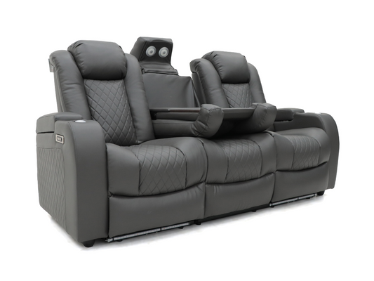 Tech 8 Smart 3 Seater Electric Recliner Sofa Grey Aire Leather