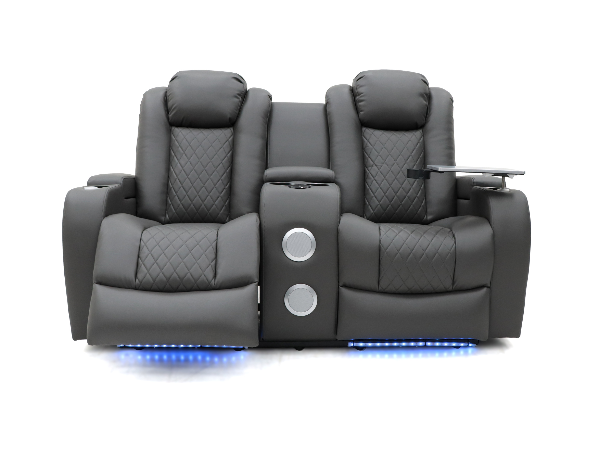Tech 8 Smart 3+2 Electric Recliner Sofa Set Grey Aire Leather