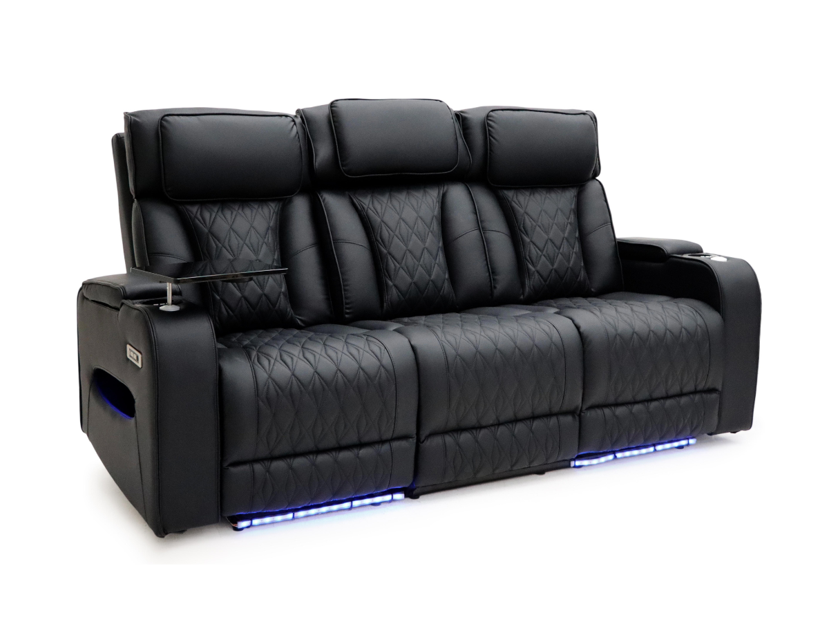 Tech 11 Smart 3+2 Electric Recliner Sofa Set Black Aire Leather
