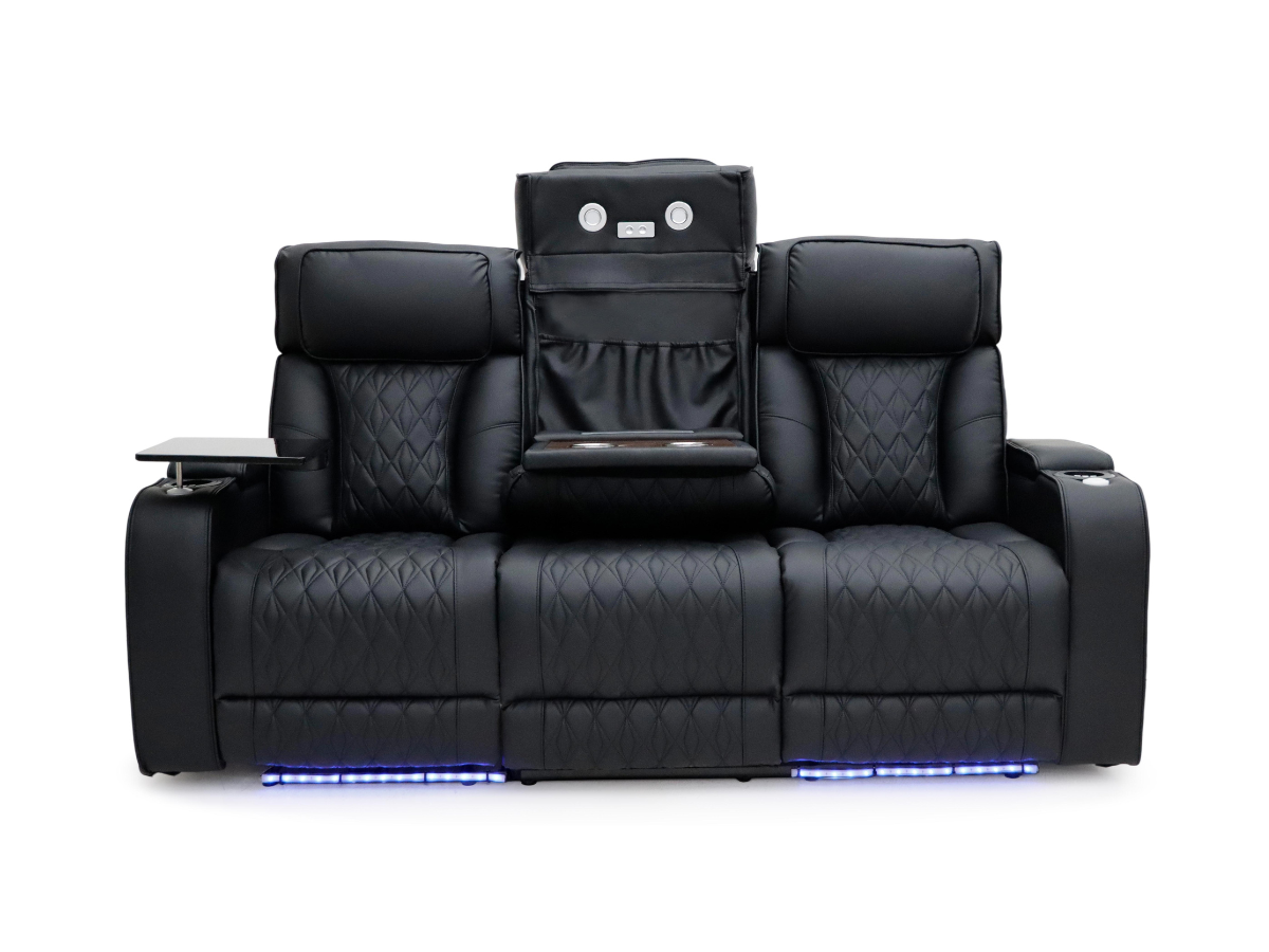 Tech 11 Smart 3 Seater Electric Recliner Sofa Black Aire Leather