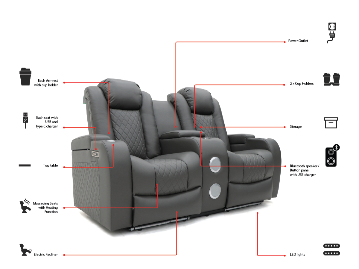 Tech 8 Smart 3+2+1 Electric Recliner Sofa Set Grey Aire Leather
