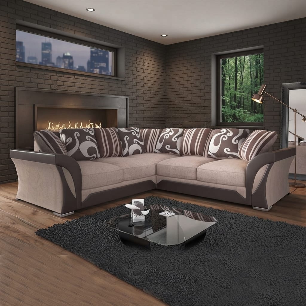 Shannon Corner & 3+2 – Black & Grey And Beige & Brown Contemporary Elegance Sofa