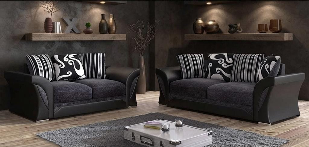 Shannon Corner & 3+2 – Black & Grey And Beige & Brown Contemporary Elegance Sofa