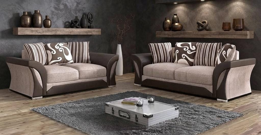 Shannon Corner & 3+2 – Black & Grey And Beige & Brown Contemporary Elegance Sofa