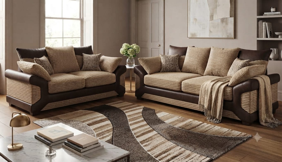 Dino Sofa Corner & 3+2 – Leather & Cord Luxury & Classic Elegance Sofa
