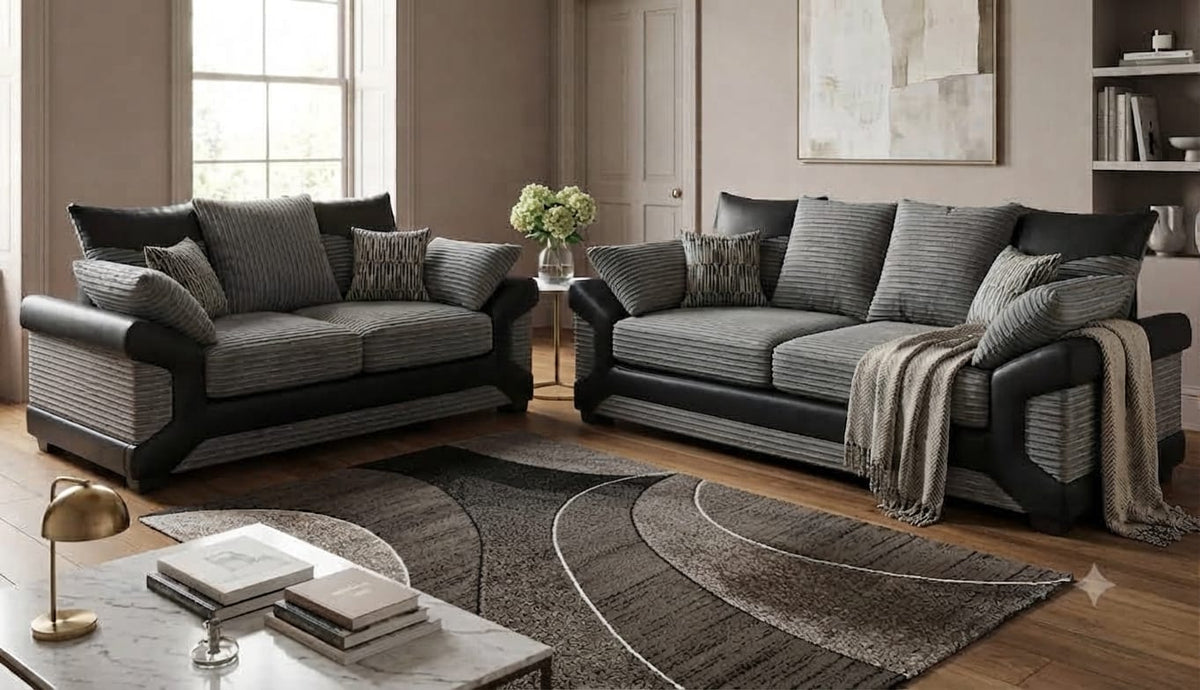 Dino Sofa Corner & 3+2 – Leather & Cord Luxury & Classic Elegance Sofa