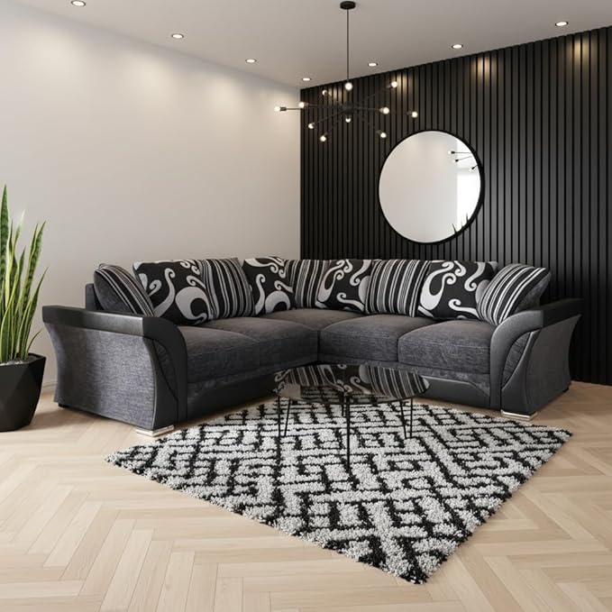 Shannon Corner & 3+2 – Black & Grey And Beige & Brown Contemporary Elegance Sofa