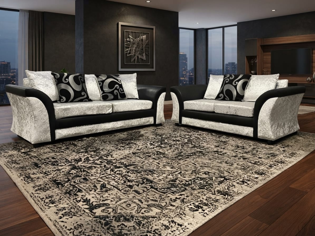 Shannon Corner & 3+2 – Black & Silver Luxury Elegance Sofa