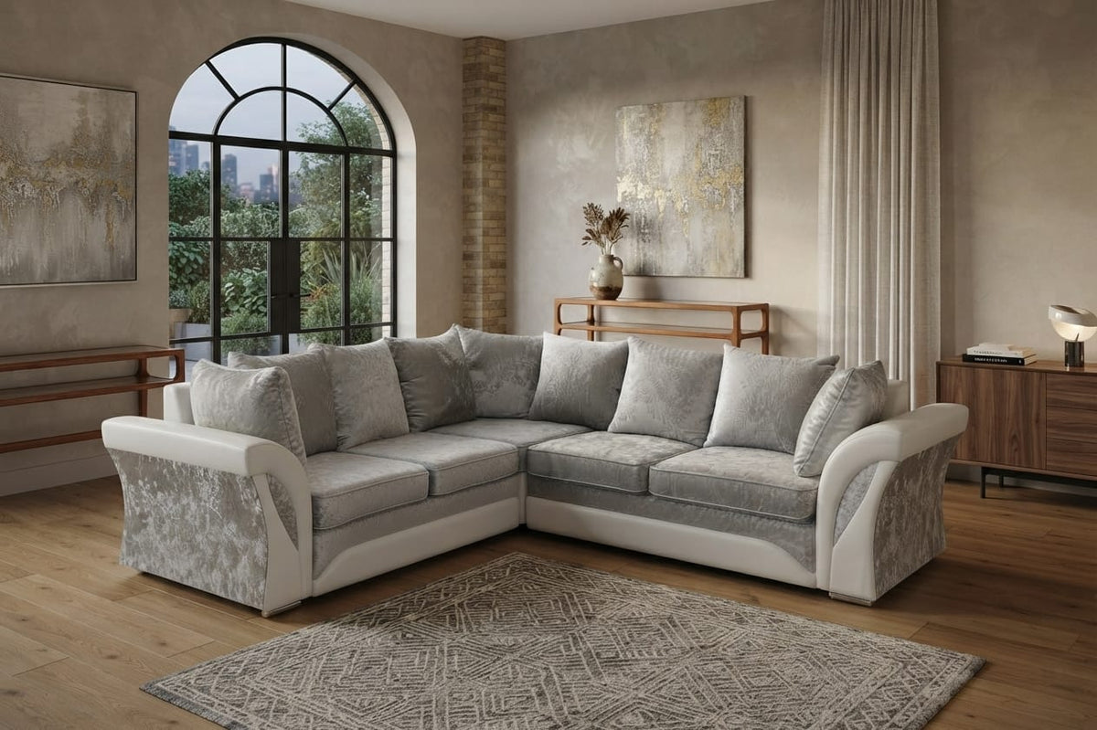 Shannon Corner & 3+2 – White & Silver Luxury Elegance Sofa