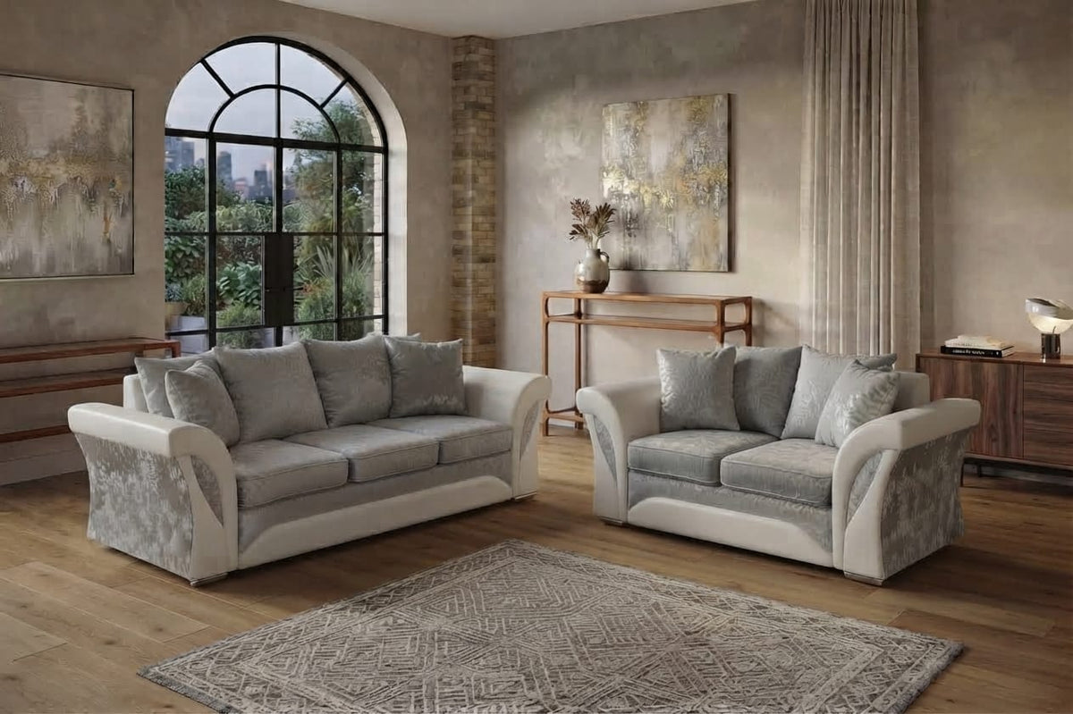 Shannon Corner & 3+2 – White & Silver Luxury Elegance Sofa