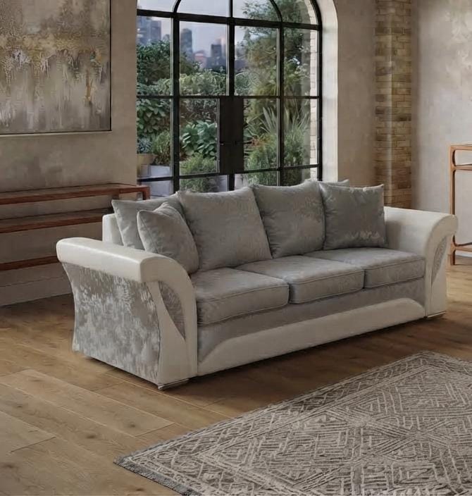 Shannon Corner & 3+2 – White & Silver Luxury Elegance Sofa
