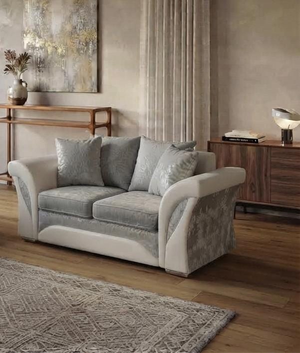 Shannon Corner & 3+2 – White & Silver Luxury Elegance Sofa