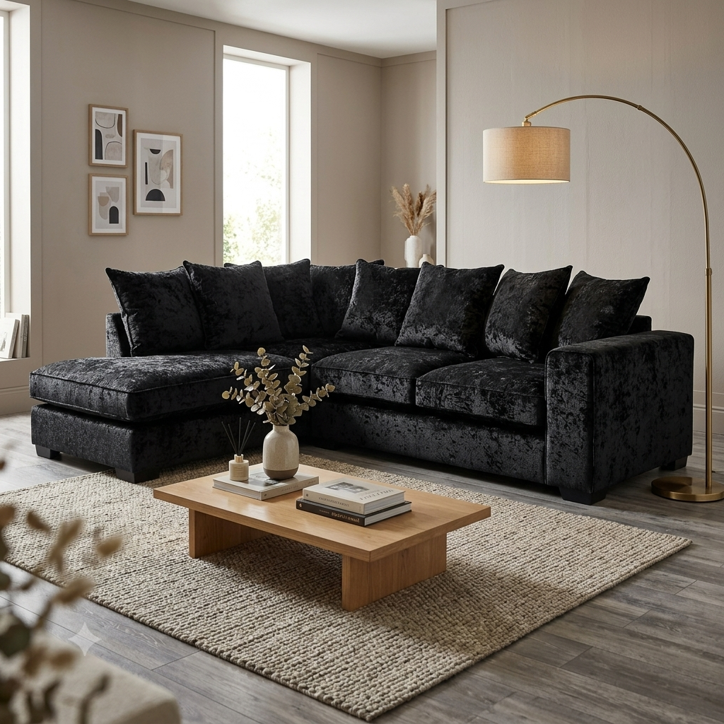 Dylan Crushed Velvet L Shape, Corner & 3+2– Luxury & Sophisticated Comfort Sofa