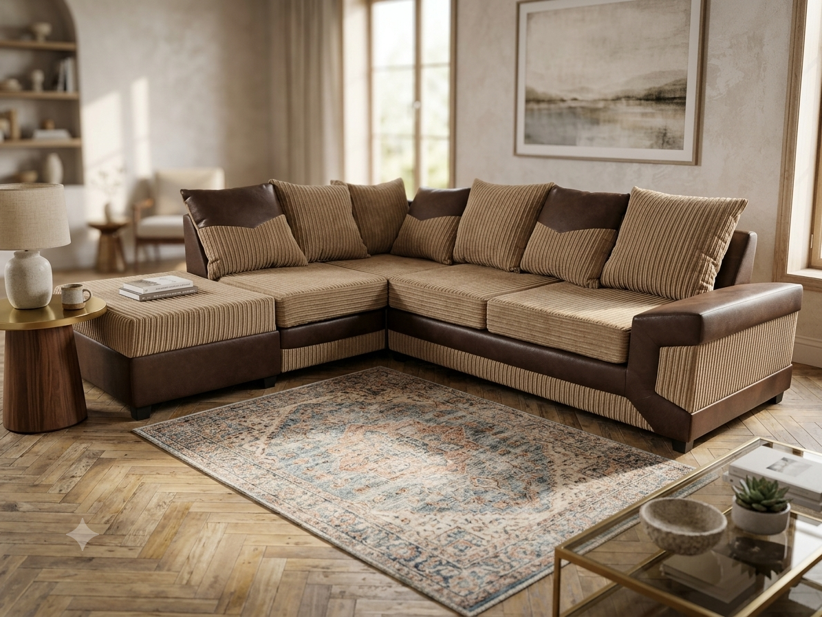 Dino Sofa Corner & 3+2 – Leather & Cord Luxury & Classic Elegance Sofa