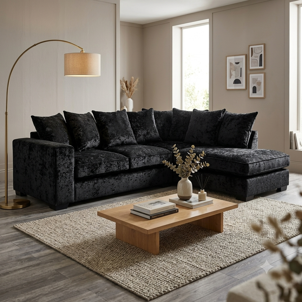 Dylan Crushed Velvet L Shape, Corner & 3+2– Luxury & Sophisticated Comfort Sofa