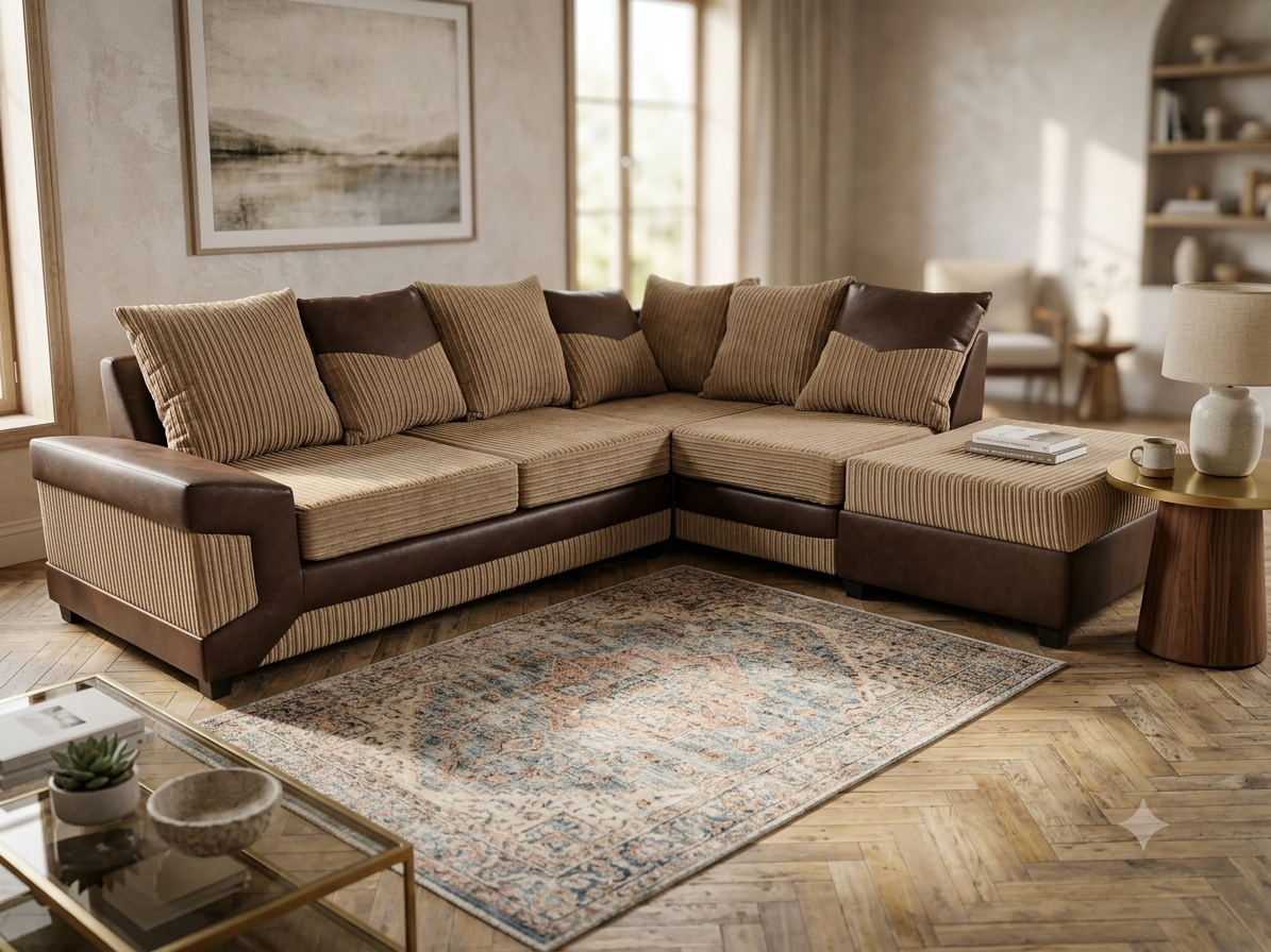 Dino Sofa Corner & 3+2 – Leather & Cord Luxury & Classic Elegance Sofa