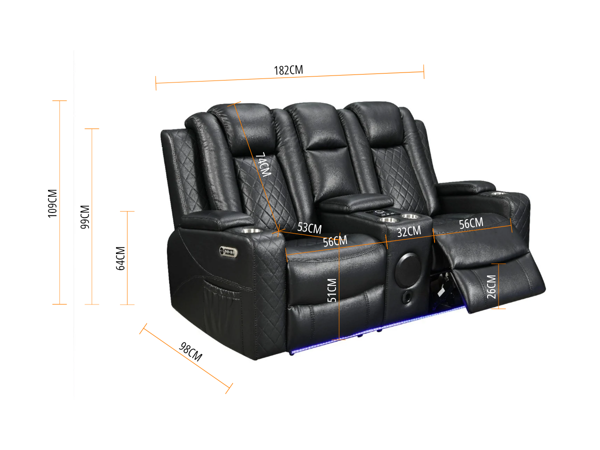 Sianna 2 Seater Electric Recliner Sofa Black Aire Leather